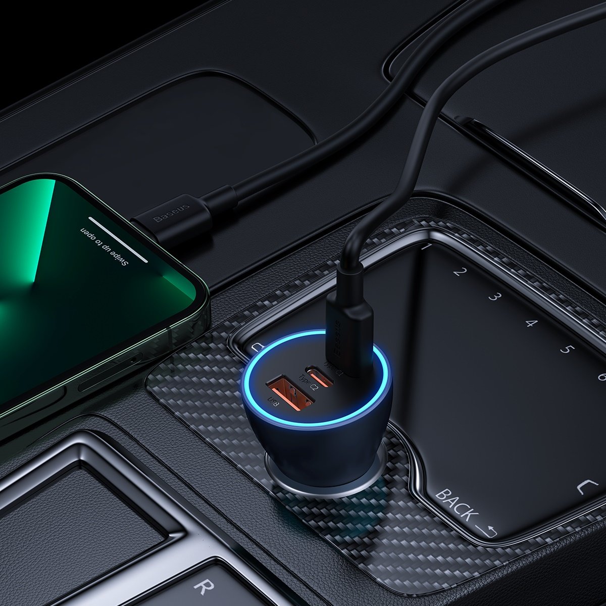 Incarcator Auto Baseus Golden Contactor Pro, 65W, 3A, 1 x USB-A - 2 x USB-C, Gri CGJP010013