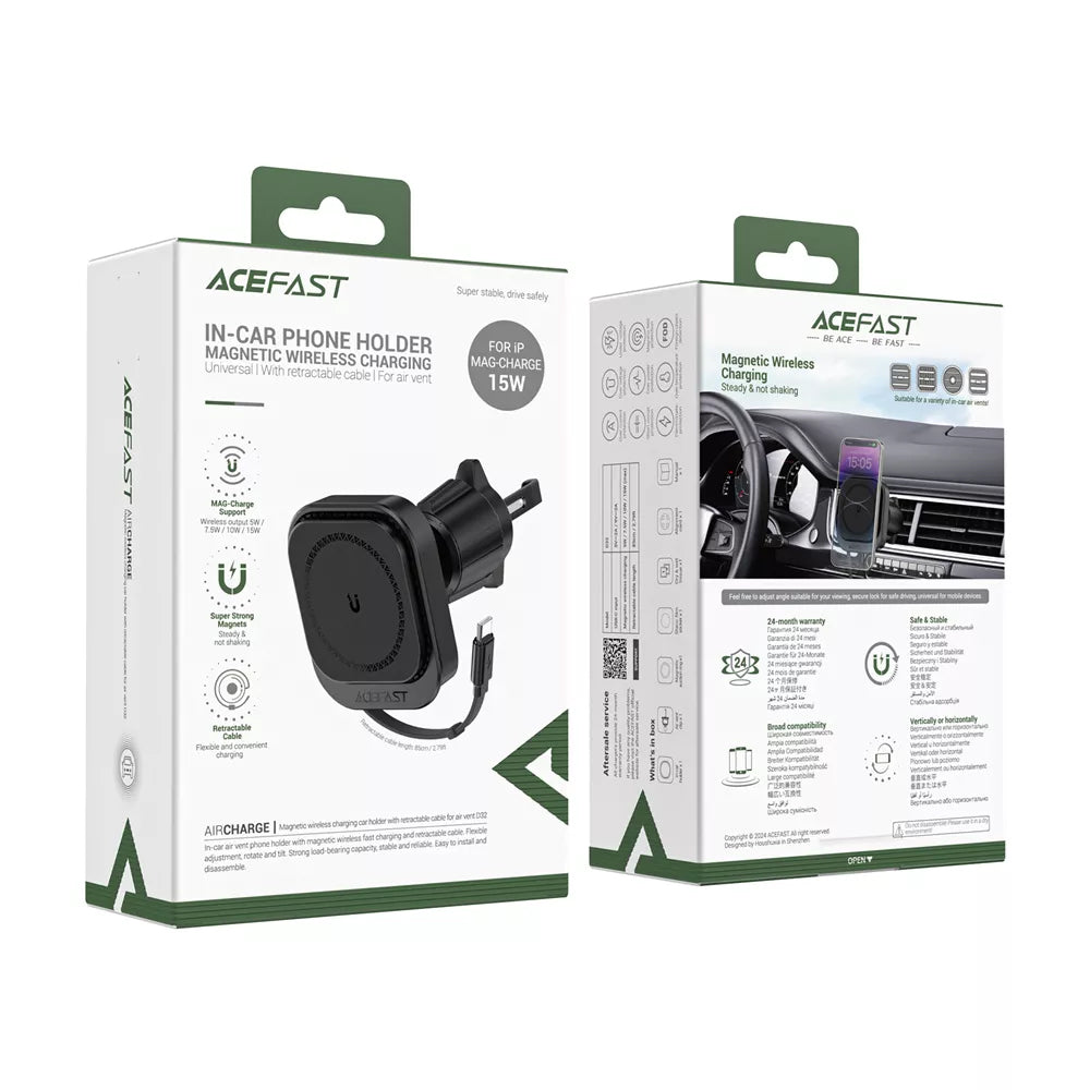 Incarcator Auto Wireless Acefast D32, 15W, 1.67A, Negru