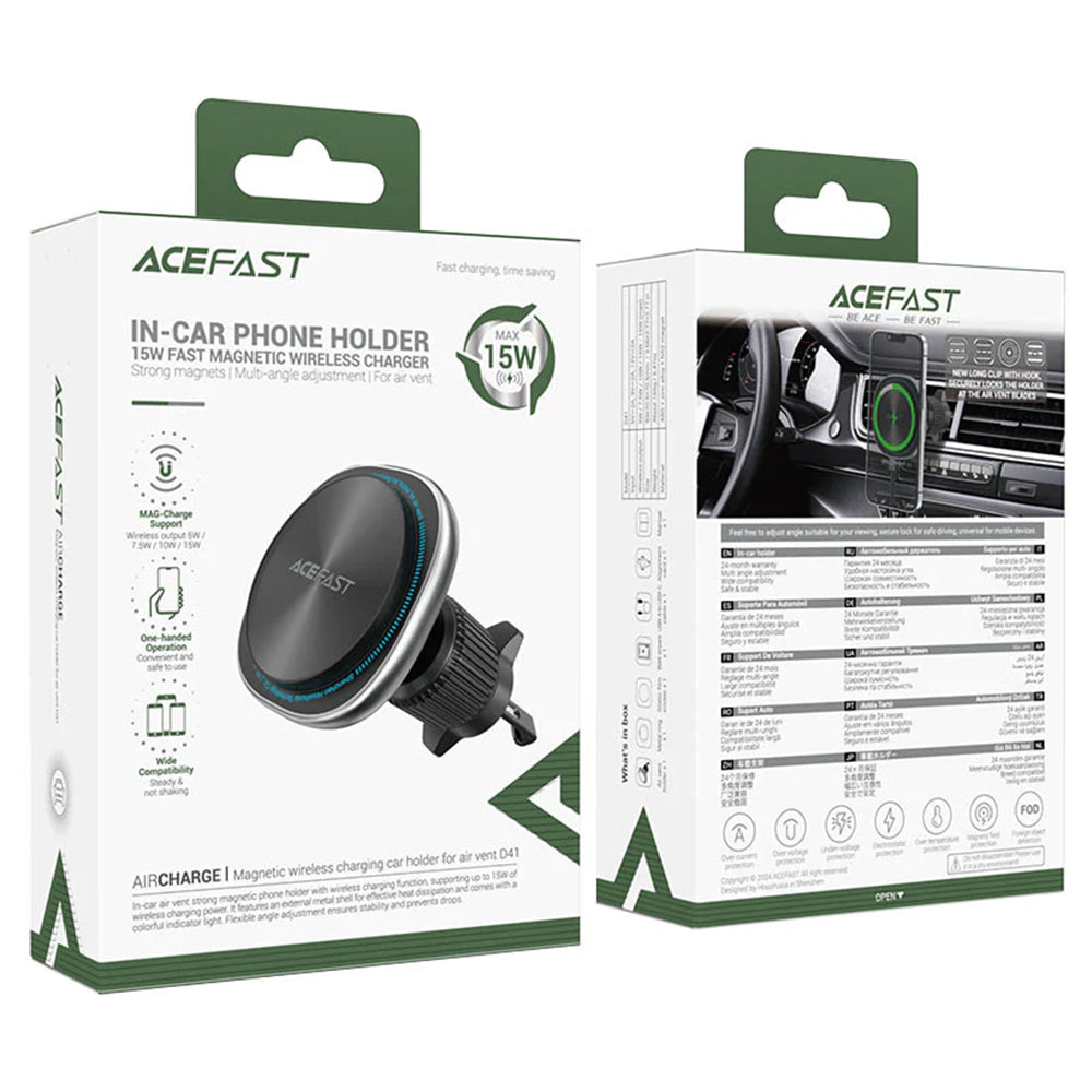 Incarcator Auto Wireless Acefast D41, 15W, 1.67A, Argintiu