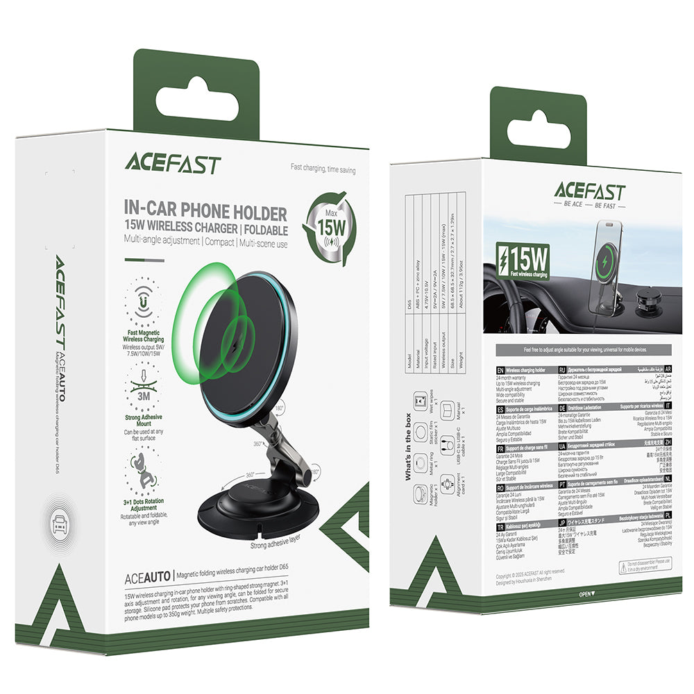 Incarcator Auto Wireless Acefast D65, 15W, 1.67A, Negru