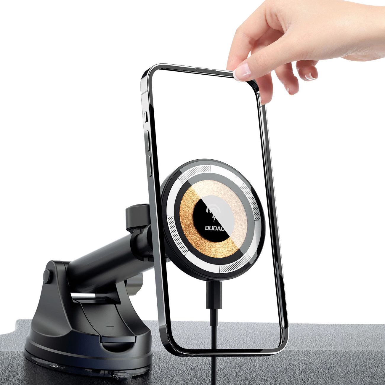 Incarcator Auto Wireless Dudao F12MAX+, 15W, 1.67A, Negru