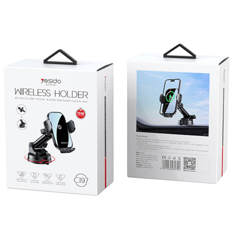 Incarcator Auto Wireless Yesido C197, 15W, 1.67A, Negru