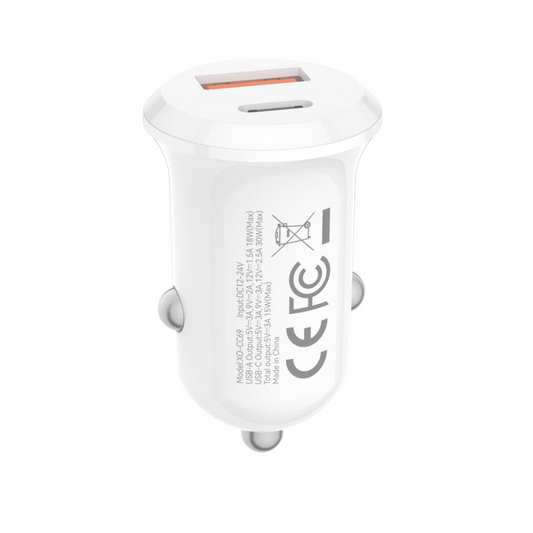 Incarcator Auto XO Design CC69, 30W, 3A, 1 x USB-A - 1 x USB-C, Alb