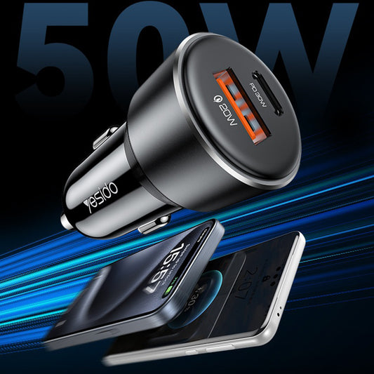 Incarcator Auto Yesido Y64, 50W, 3A, 1 x USB-A - 1 x USB-C, Negru