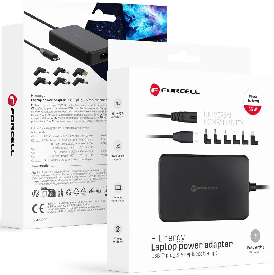 Incarcator Forcell F-Energy E856, 65W, Universal, Negru