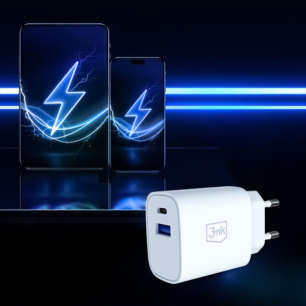 Incarcator Retea 3MK FlowPower, 30W, 1 x USB-A - 1 x USB-C, Alb