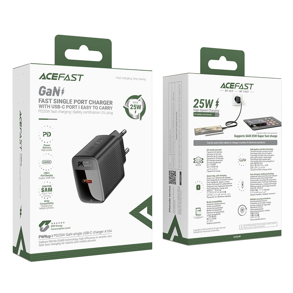 Incarcator Retea Acefast A104, 25W, 3A, 1 x USB-C, Negru