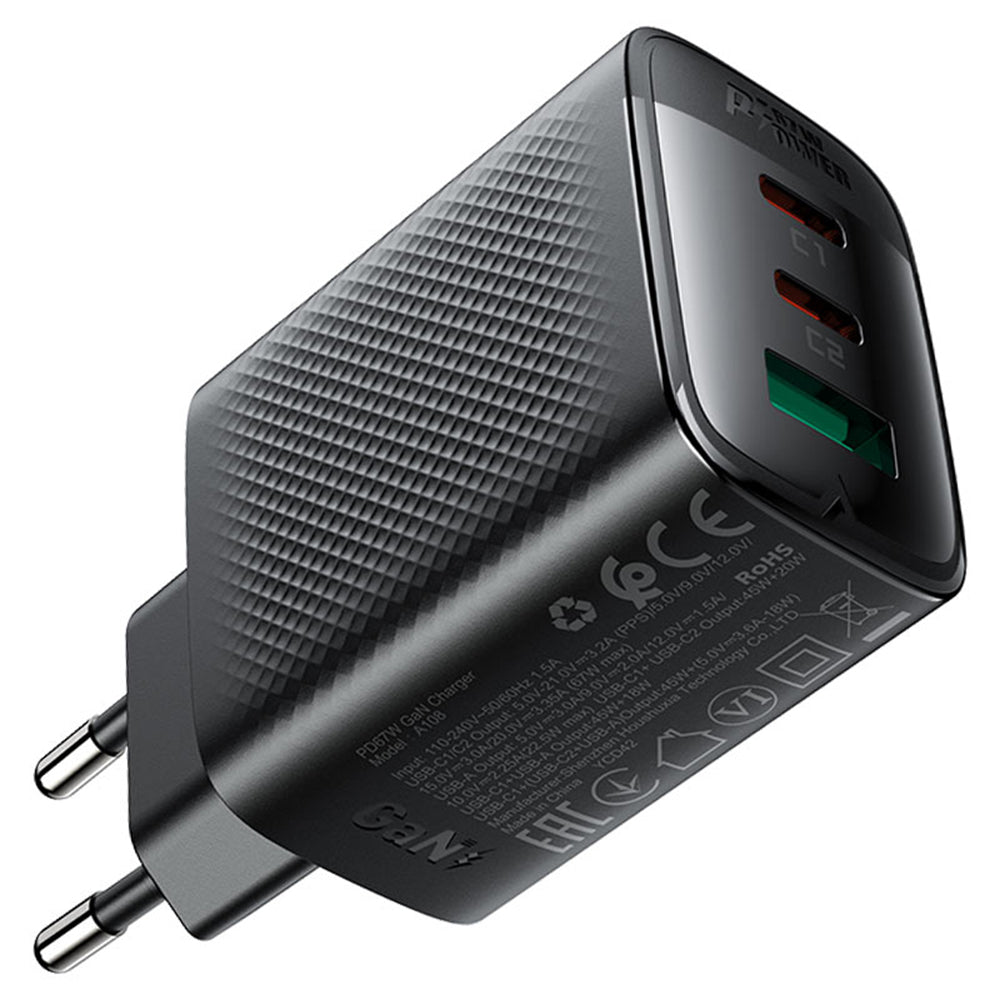 Incarcator Retea Acefast A108, 67W, 3A, 1 x USB-A - 2 x USB-C, Negru