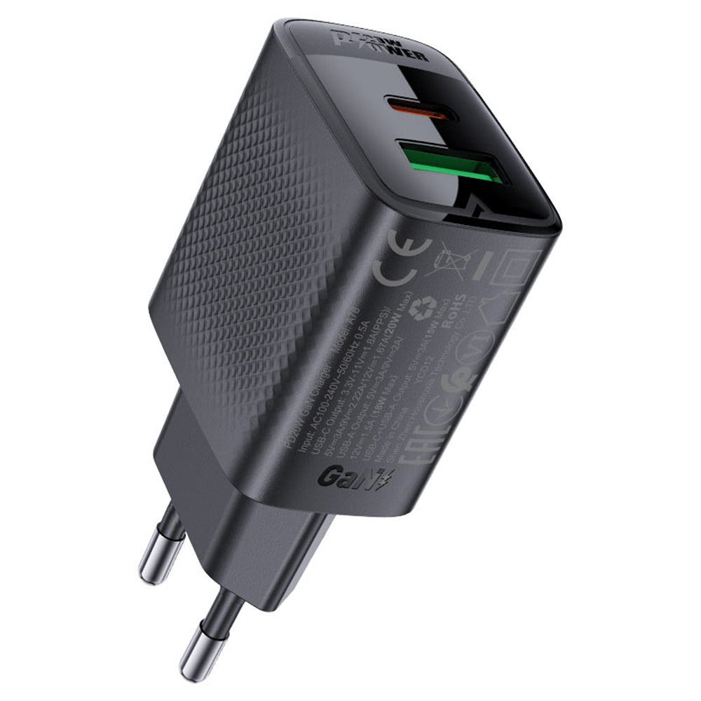 Incarcator Retea Acefast A78, 20W, 3A, 1 x USB-A - 1 x USB-C, Negru