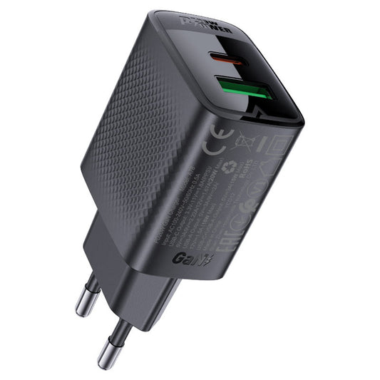 Incarcator Retea Acefast A78, 20W, 3A, 1 x USB-A - 1 x USB-C, Negru