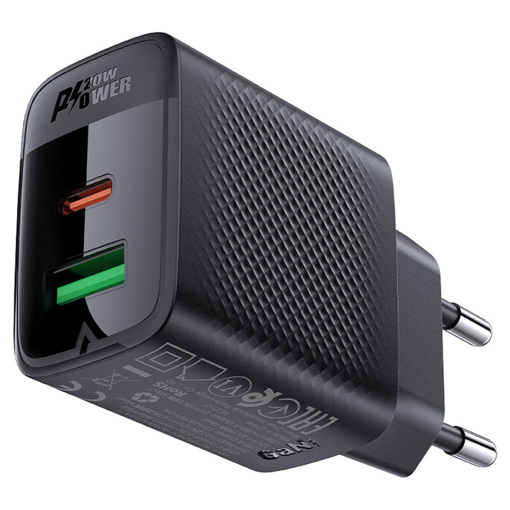 Incarcator Retea Acefast A78, 20W, 3A, 1 x USB-A - 1 x USB-C, Negru