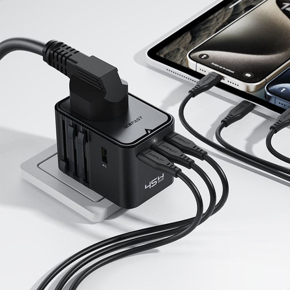 Incarcator Retea Acefast Z8 Travel, 45W, 3A, 2 x USB-A - 3 x USB-C, Negru
