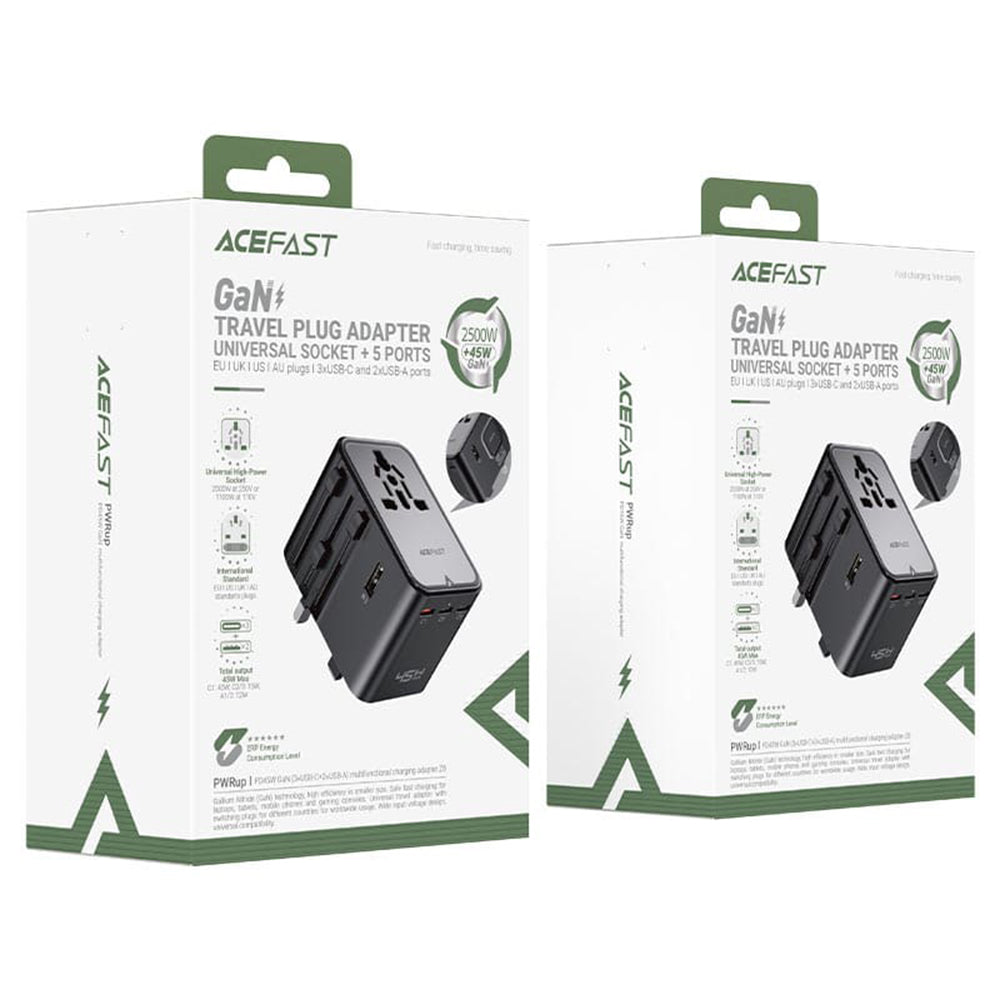 Incarcator Retea Acefast Z8 Travel, 45W, 3A, 2 x USB-A - 3 x USB-C, Negru