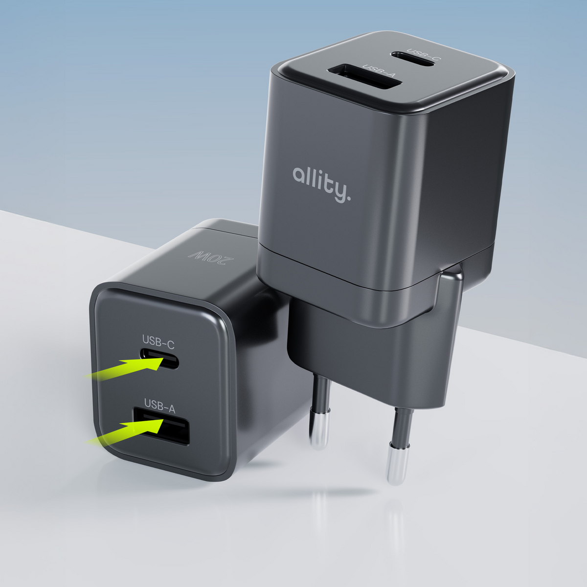 Incarcator Retea Allity. ATC-01-30WAC Mini, 30W, 3A, 1 x USB-A - 1 x USB-C, Negru