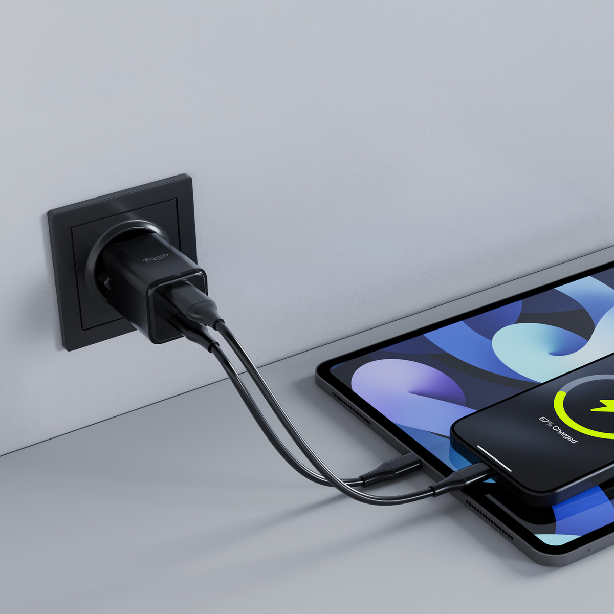 Incarcator Retea Allity. ATC-01-30WAC Mini, 30W, 3A, 1 x USB-A - 1 x USB-C, Negru