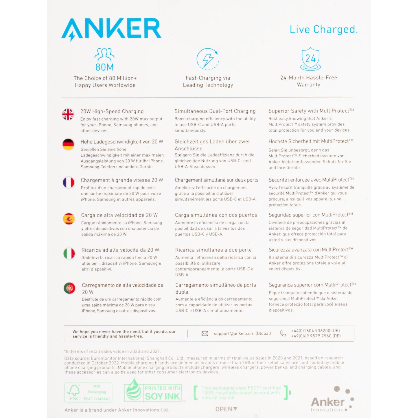 Incarcator Retea Anker 312, 20W, 3A, 1 x USB-A - 1 x USB-C, Alb A2348G21