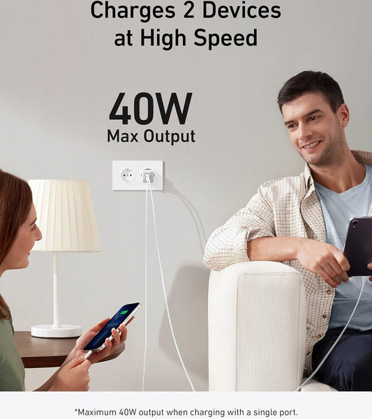 Incarcator Retea Anker 521 Nano Pro, 40W, 3A, 2 x USB-C, Alb A2038G21