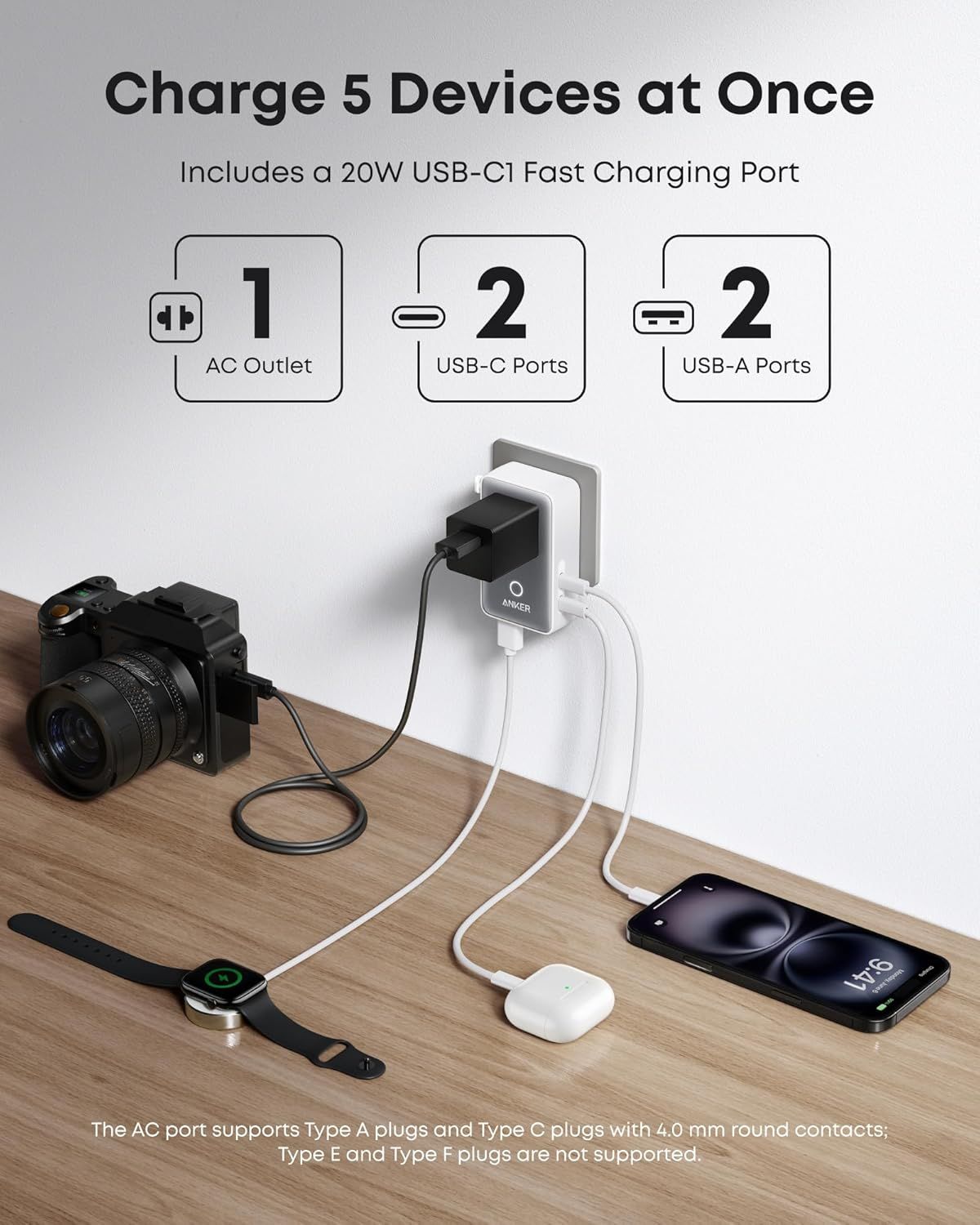 Incarcator Retea Anker Nano Travel, 20W, 3A, 2 x USB-A - 2 x USB-C, Alb A9215H21