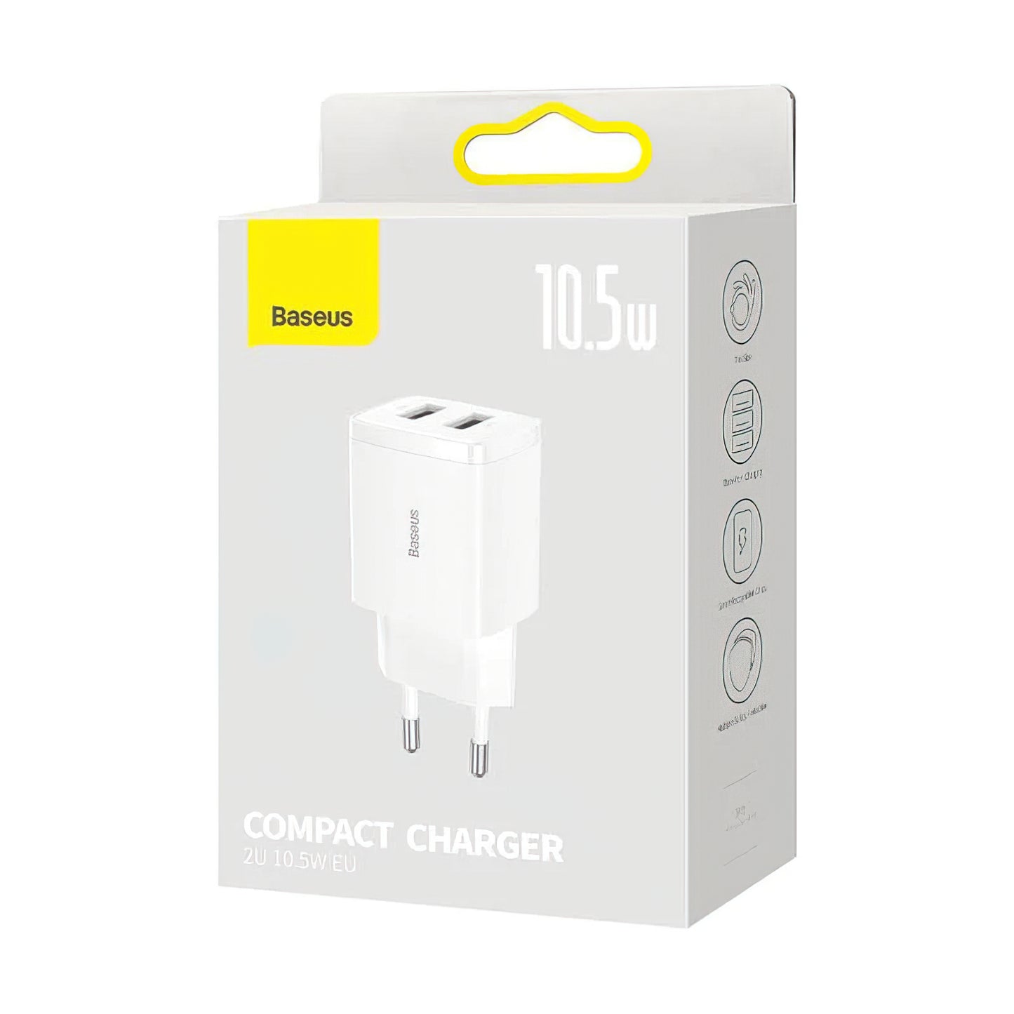 Incarcator Retea Baseus Compact, 10.5W, 2.1A, 2 x USB-A, Alb CCXJ010202