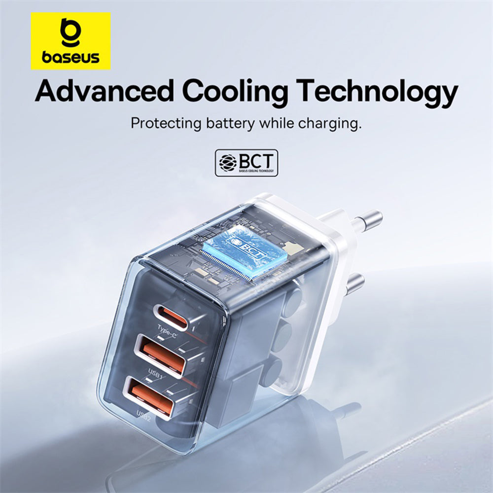 Incarcator Retea Baseus Cube, 30W, 3A, 2 x USB-A - 1 x USB-C, Alb P10111402213-00