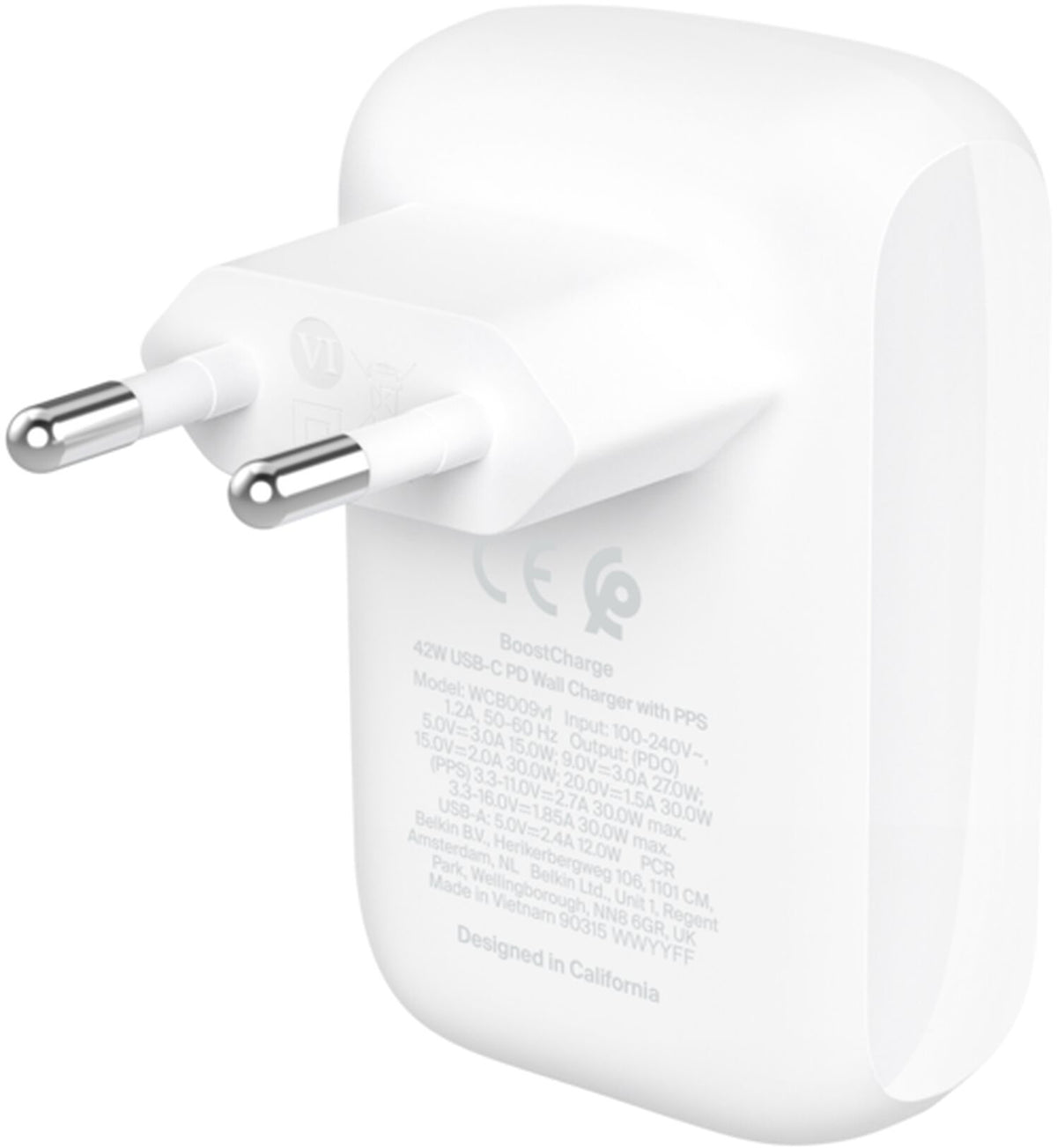 Incarcator Retea Belkin BoostCharge Dual, 42W, 3A, 1 x USB-A - 1 x USB-C, Alb WCB009vfWH