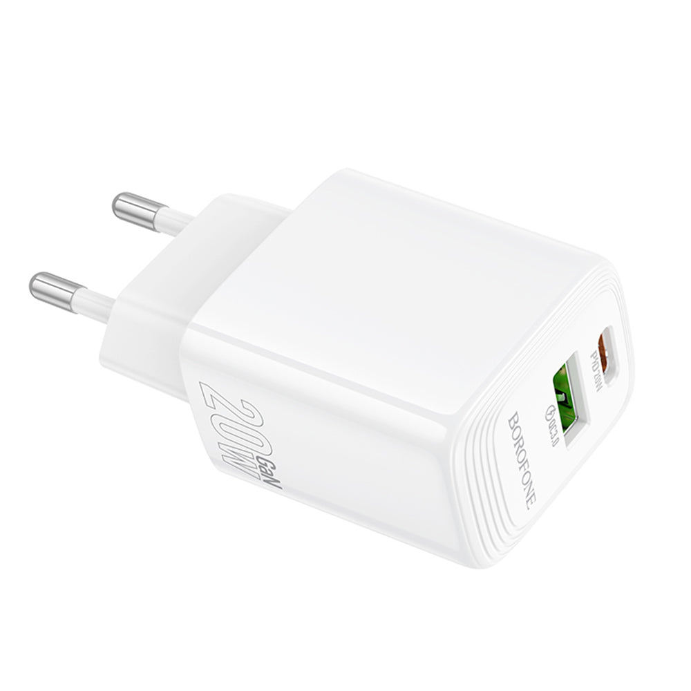Incarcator Retea Borofone BN27 Fuente, 20W, 3A, 1 x USB-A - 1 x USB-C, Alb