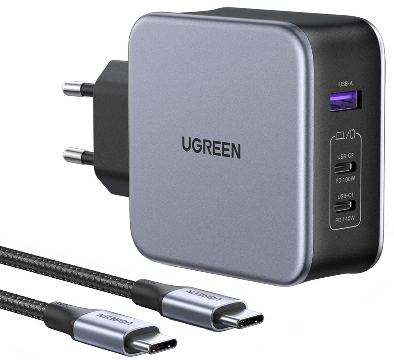 Incarcator Retea Cu Cablu USB-C UGREEN CD289, 140W, 5A, 1 x USB-A - 2 x USB-C, Gri