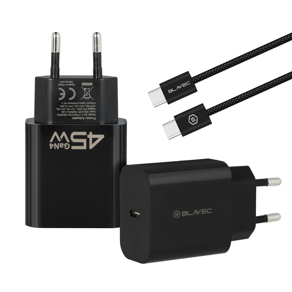 Incarcator Retea Cu Cablu USB-C Blavec BC-7, 45W, 3A, 1 x USB-C, Negru