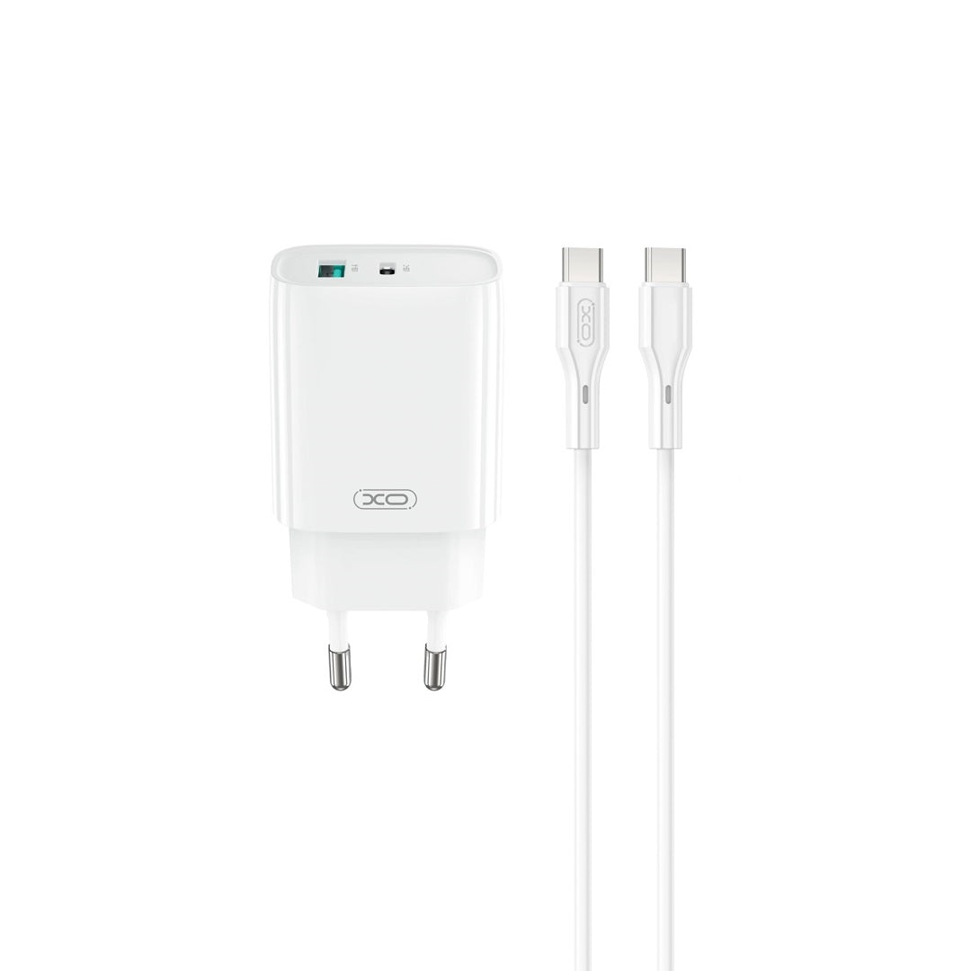 Incarcator Retea Cu Cablu USB-C XO Design CE29, 20W, 3A, 1 x USB-A - 1 x USB-C, Alb