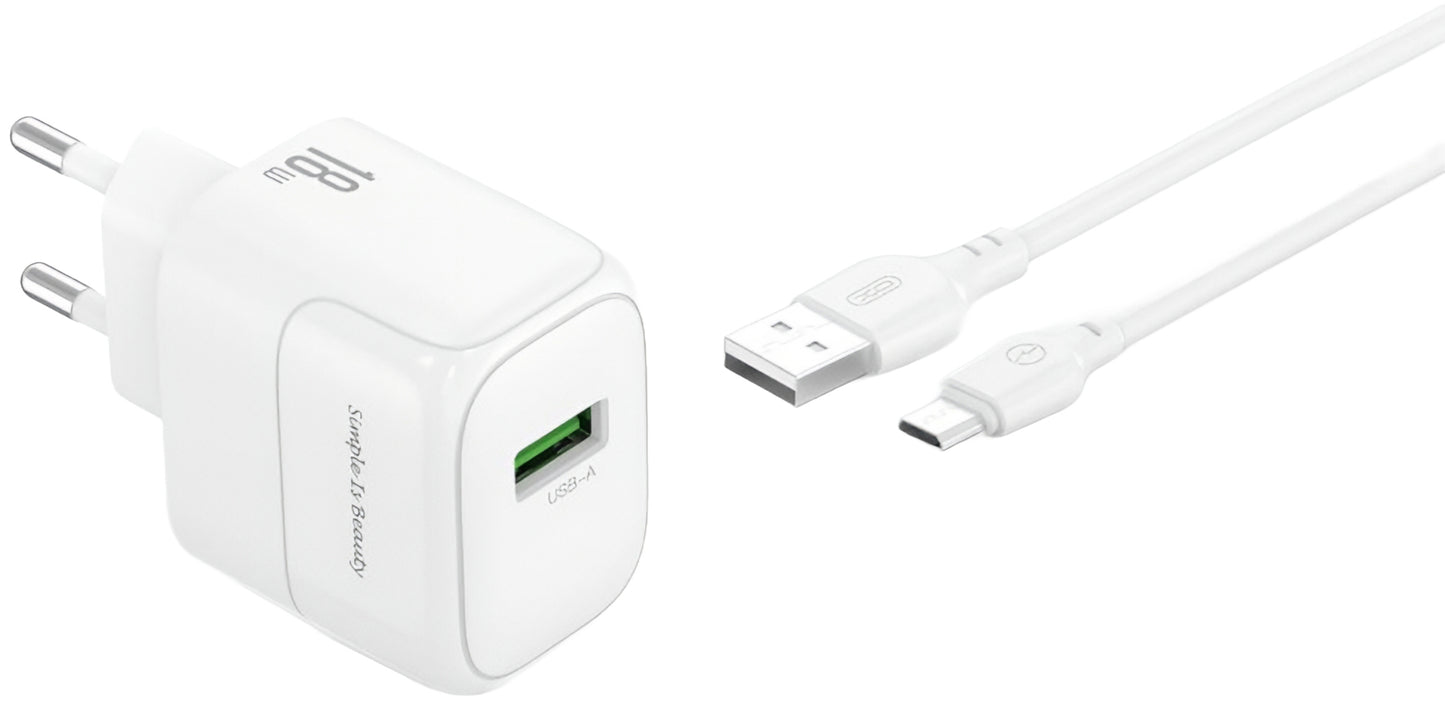 Incarcator Retea Cu Cablu microUSB XO Design L135, 18W, 3A, 1 x USB-A, Alb