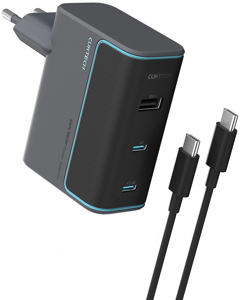 Incarcator Retea Cu Cablu USB-C Cuktech, 100W, 5A, 1 x USB-A - 2 x USB-C, Gri CUKAD1003EUG