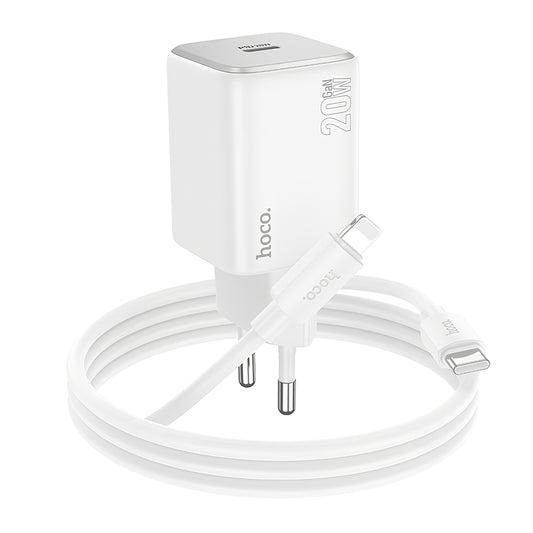 Incarcator Retea Cu Cablu Lightning HOCO N40, 20W, 3A, 1 x USB-C, Alb