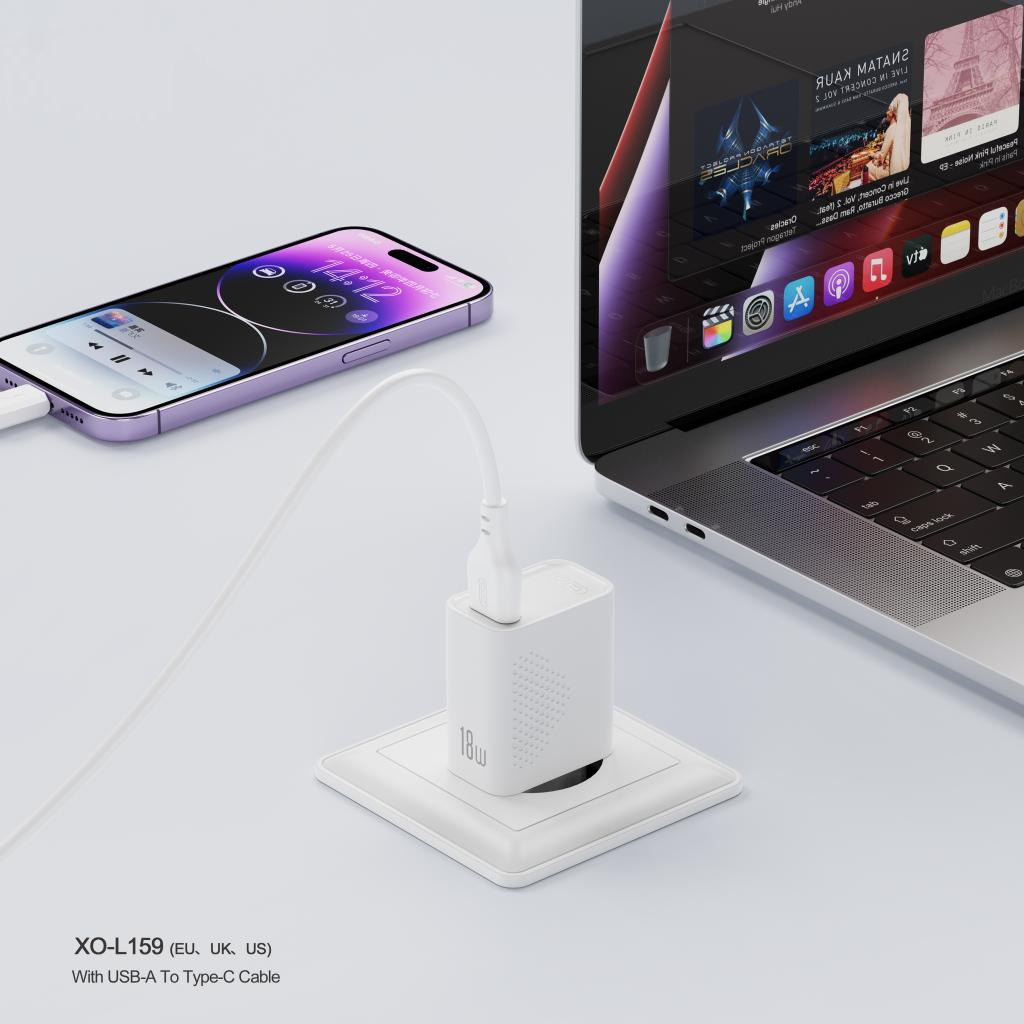 Incarcator Retea Cu Cablu USB-C XO Design L159, 18W, 3A, 1 x USB-A, Alb