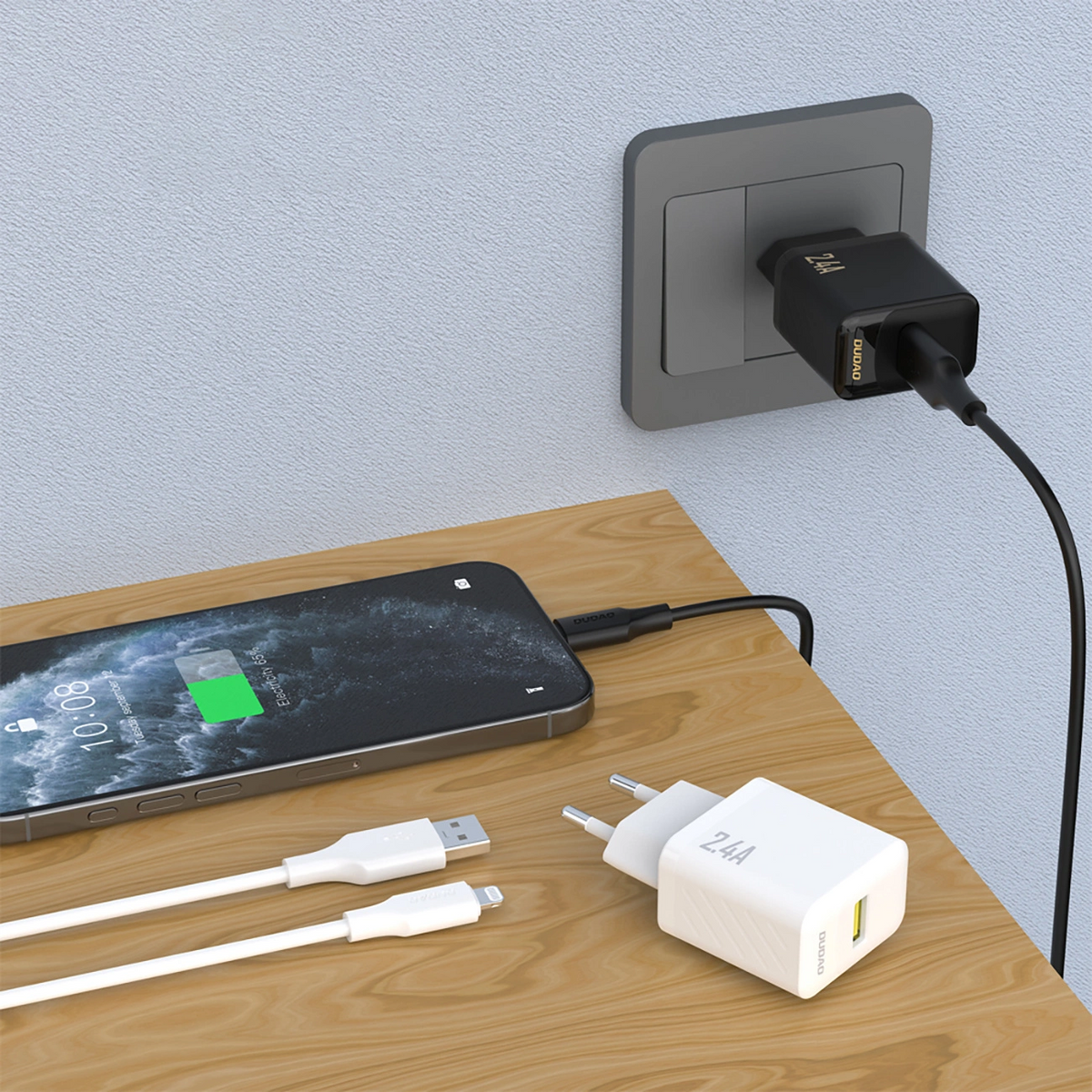 Incarcator Retea Cu Cablu Lightning Dudao A23LEU, 30W, 2.4A, 1 x USB-A, Alb