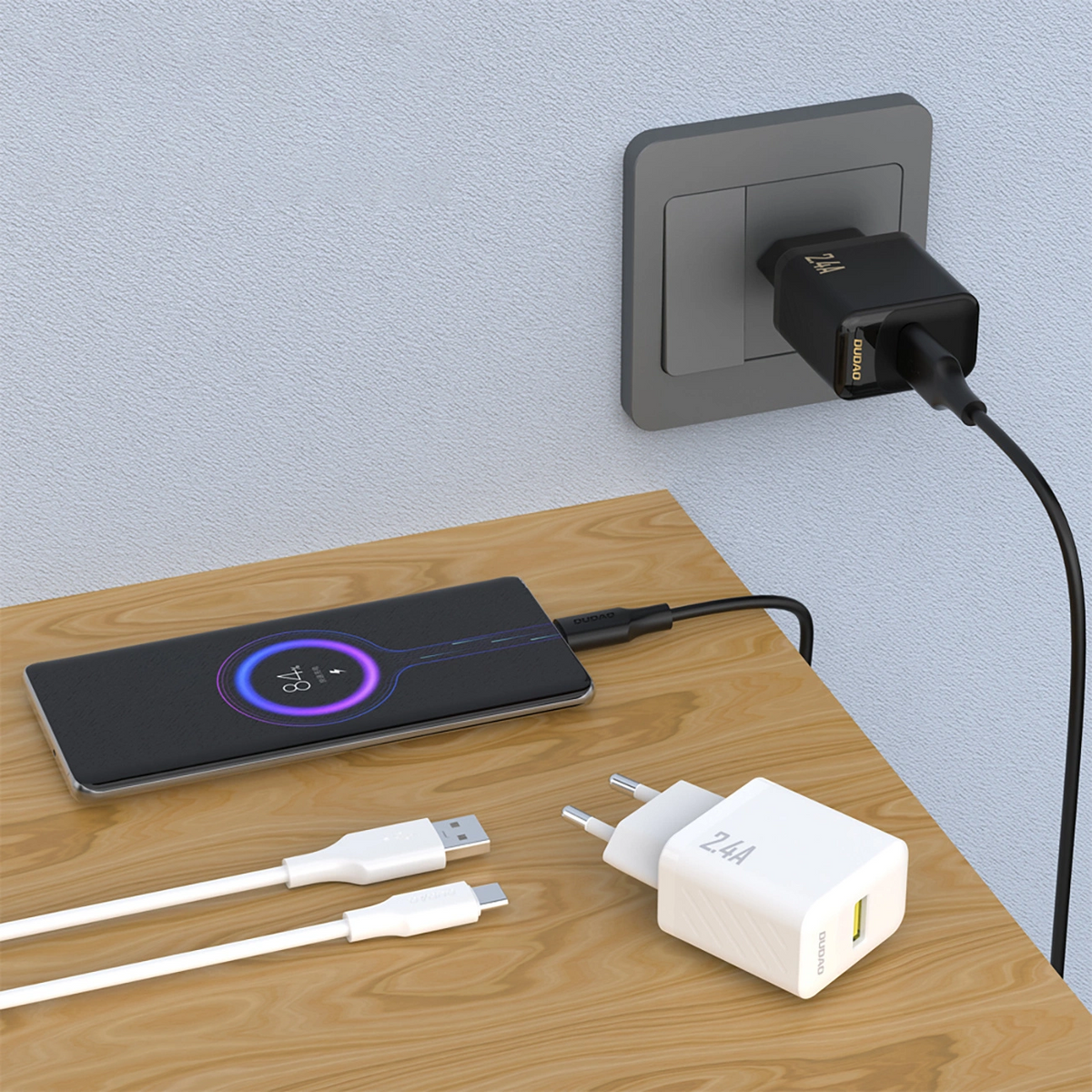 Incarcator Retea Cu Cablu USB-C Dudao A23TEU, 12W, 2.4A, 1 x USB-A, Alb