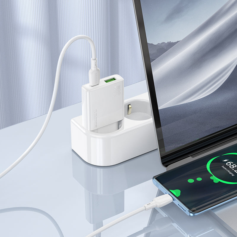 Incarcator Retea Cu Cablu USB-C Borofone BN25 Wish, 30W, 3A, 1 x USB-A - 1 x USB-C, Alb
