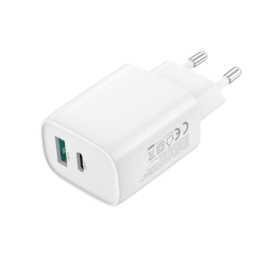 Incarcator Retea Cu Cablu USB-C XO Design CE29, 20W, 3A, 1 x USB-A - 1 x USB-C, Alb