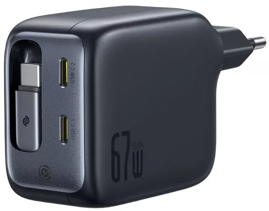 Incarcator Retea Cu Cablu USB-C Baseus EnerCore CJ11, 67W, 3.35A, 2 x USB-C, Negru E0121E00
