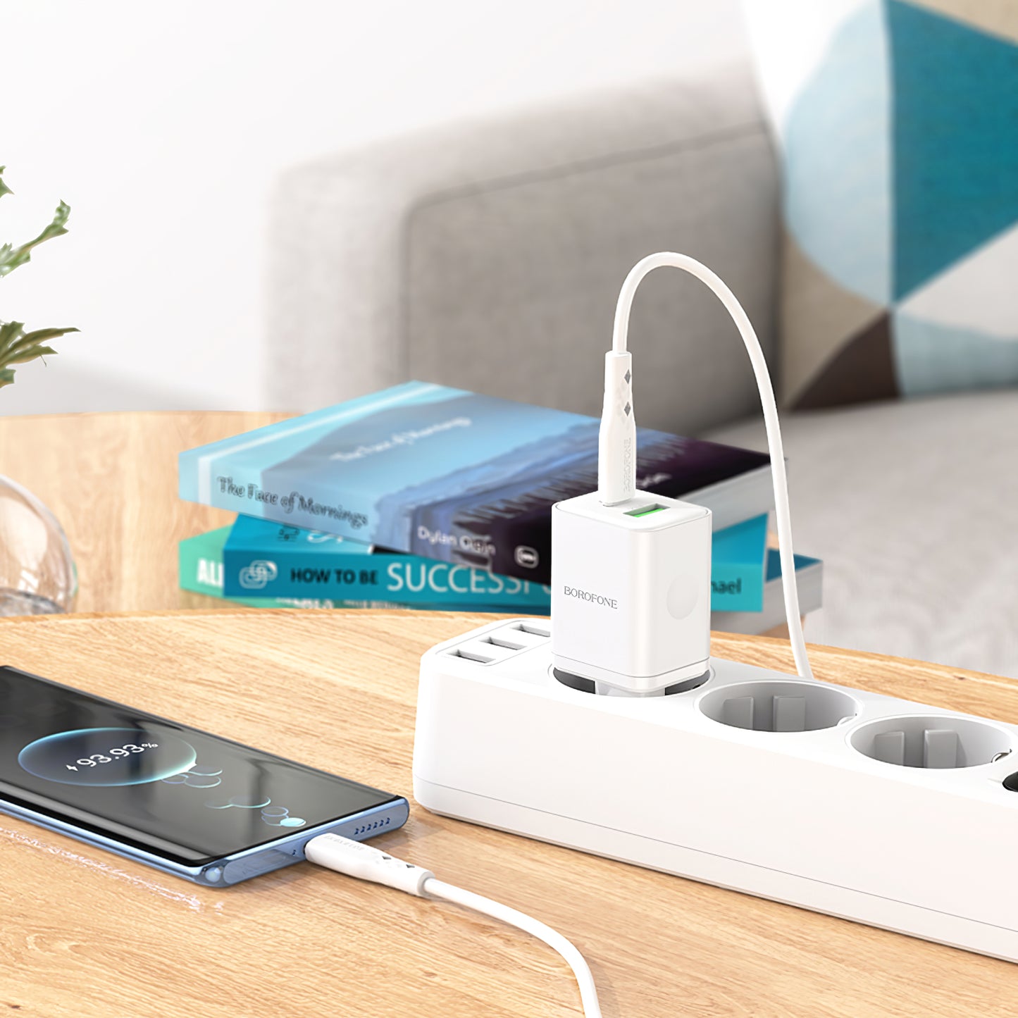 Incarcator Retea Cu Cablu USB-C Borofone BN7, 20W, 3A, 1 x USB-A - 1 x USB-C, Alb