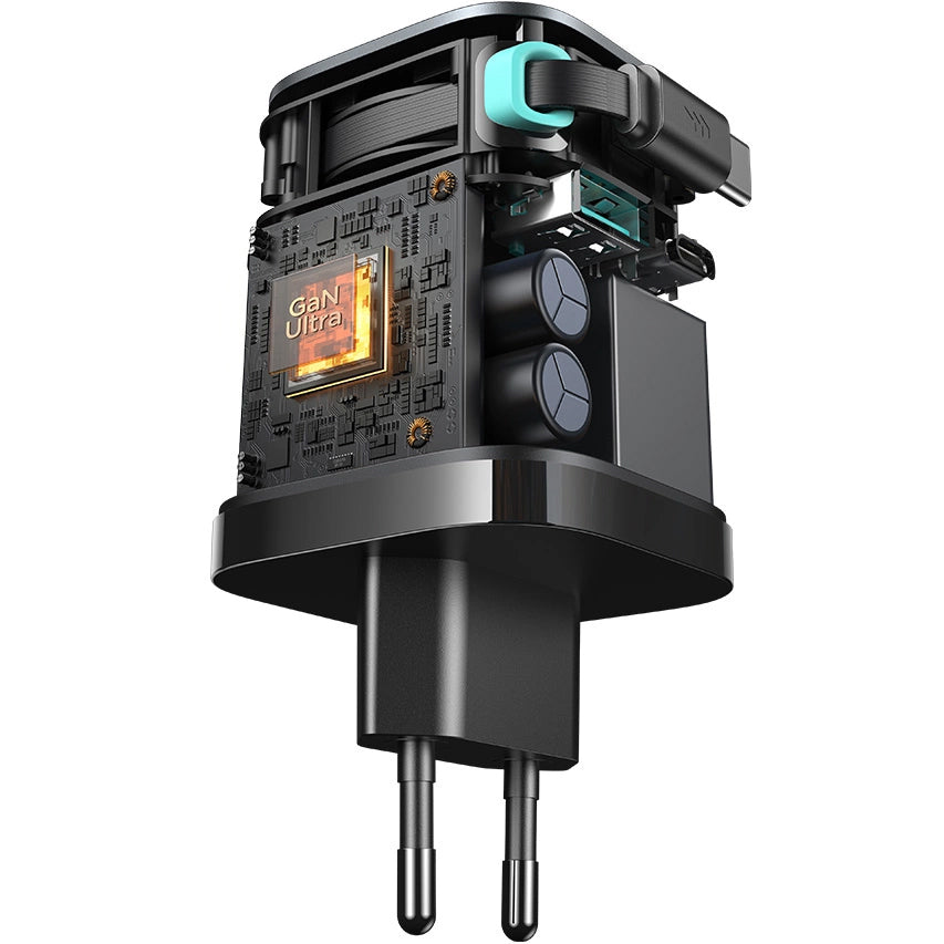 Incarcator Retea Cu Cablu USB-C Joyroom JR-TCL02, 65W, 3A, 1 x USB-A - 1 x USB-C, Negru