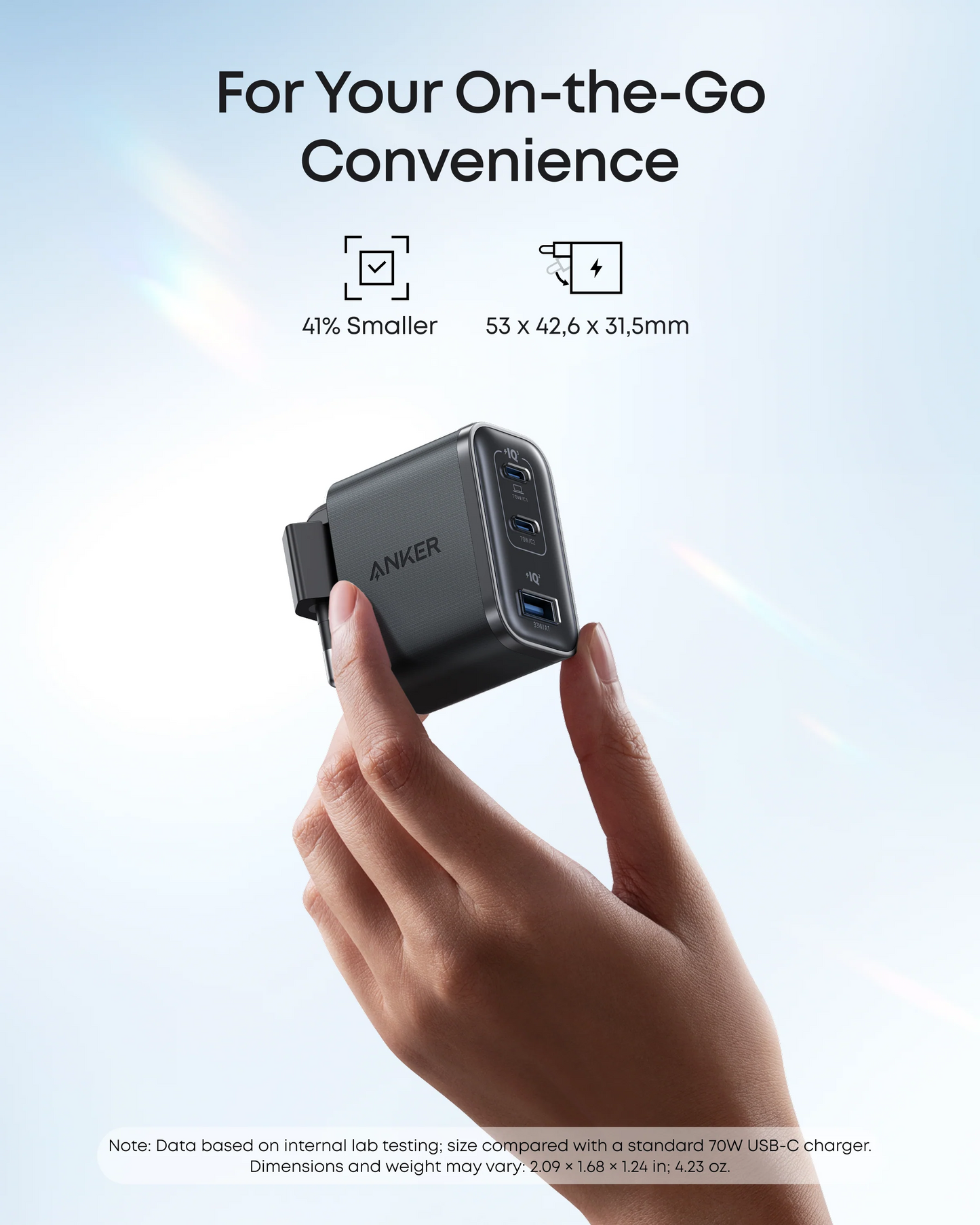 Incarcator Retea Cu Cablu USB-C Anker Nano, 70W, 3.5A, 1 x USB-A - 2 x USB-C, Gri B121A311