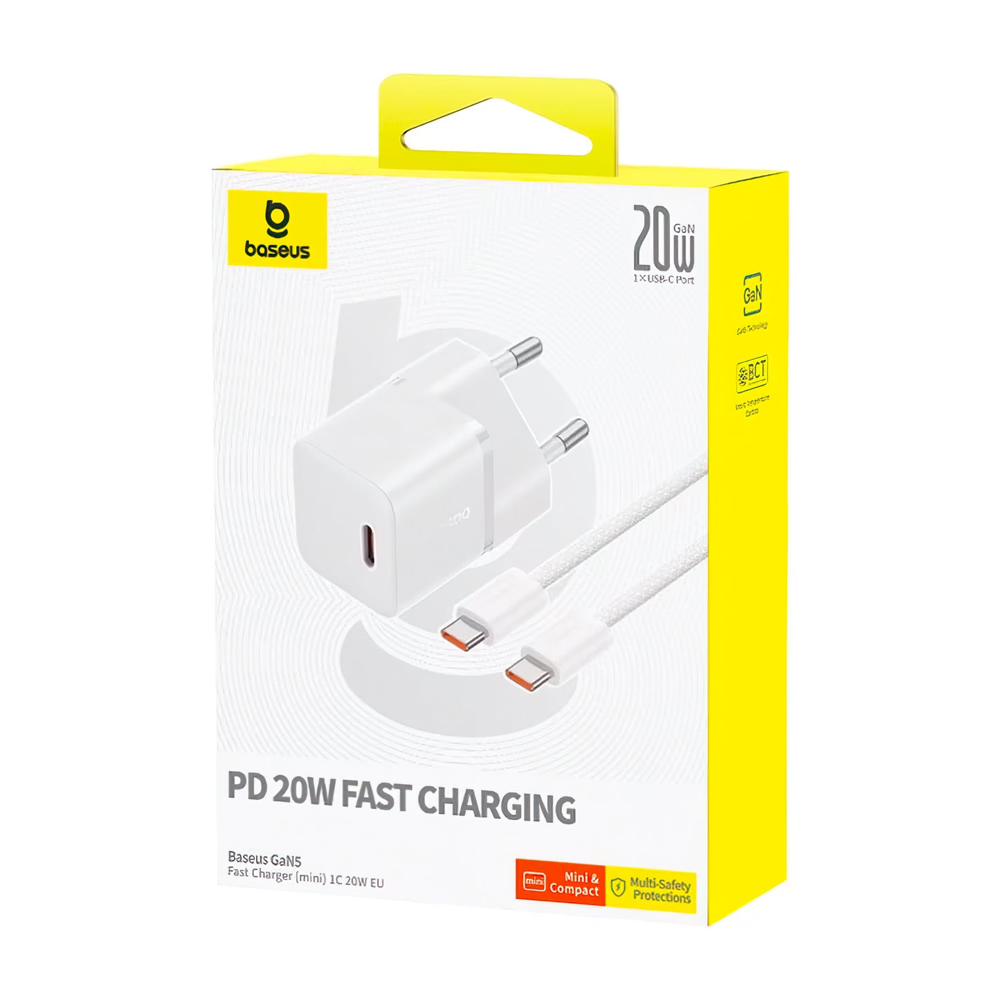 Incarcator Retea Cu Cablu USB-C Baseus GaN5, 20W, 3A, 1 x USB-C, Alb P10110900213-01