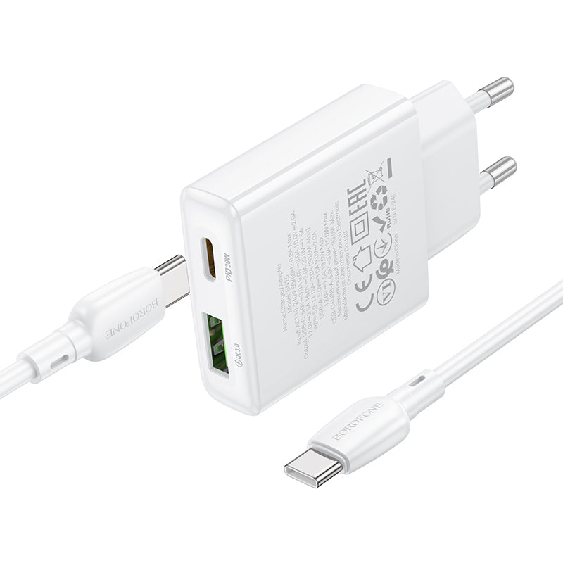 Incarcator Retea Cu Cablu USB-C Borofone BN25 Wish, 30W, 3A, 1 x USB-A - 1 x USB-C, Alb