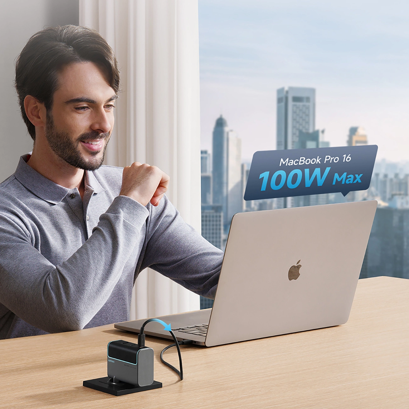 Incarcator Retea Cu Cablu USB-C Cuktech, 100W, 5A, 1 x USB-A - 2 x USB-C, Gri CUKAD1003EUG