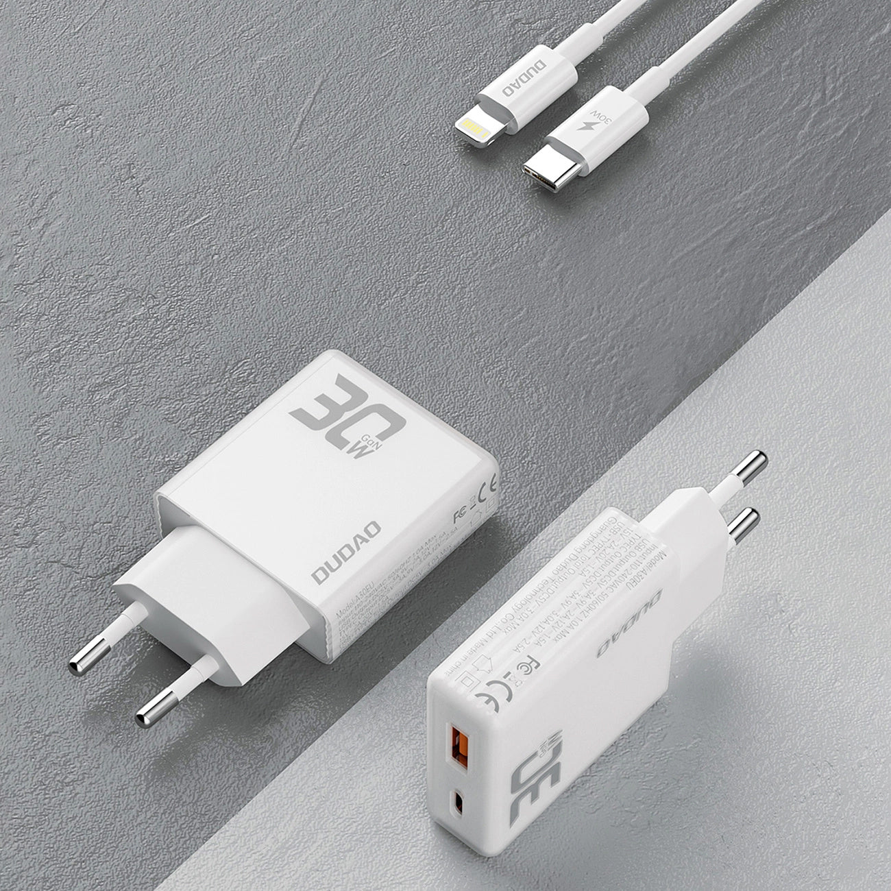 Incarcator Retea Cu Cablu Lightning Dudao A30EUL, 30W, 3A, 1 x USB-A - 1 x USB-C, Alb
