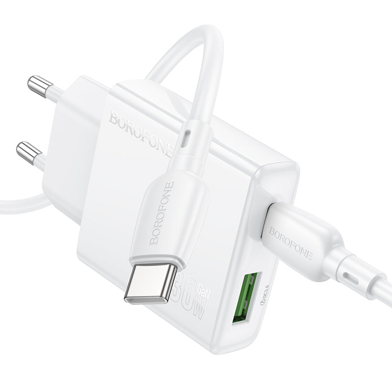 Incarcator Retea Cu Cablu USB-C Borofone BN25 Wish, 30W, 3A, 1 x USB-A - 1 x USB-C, Alb