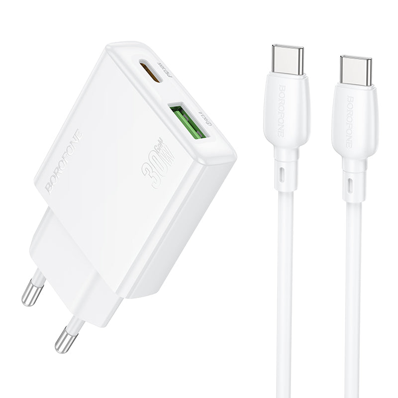 Incarcator Retea Cu Cablu USB-C Borofone BN25 Wish, 30W, 3A, 1 x USB-A - 1 x USB-C, Alb