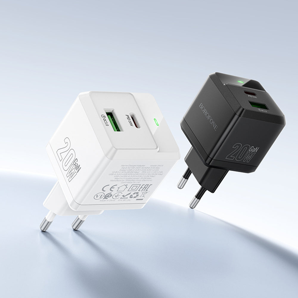 Incarcator Retea Cu Cablu Lightning Borofone BN19 Intenso, 20W, 3A, 1 x USB-A - 1 x USB-C, Alb