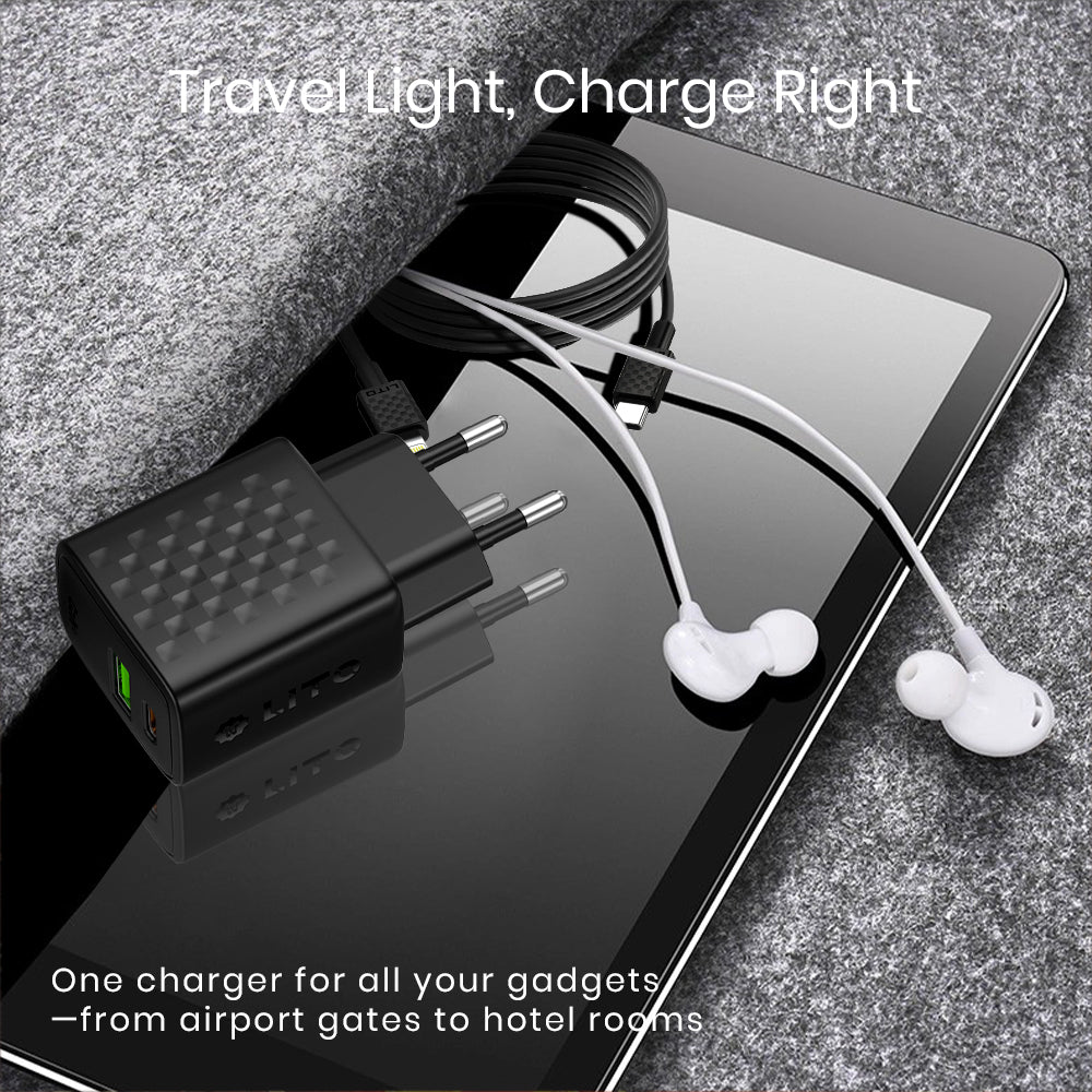 Incarcator Retea Cu Cablu Lightning Lito LC15L, 20W, 3A, 1 x USB-A - 1 x USB-C, Negru