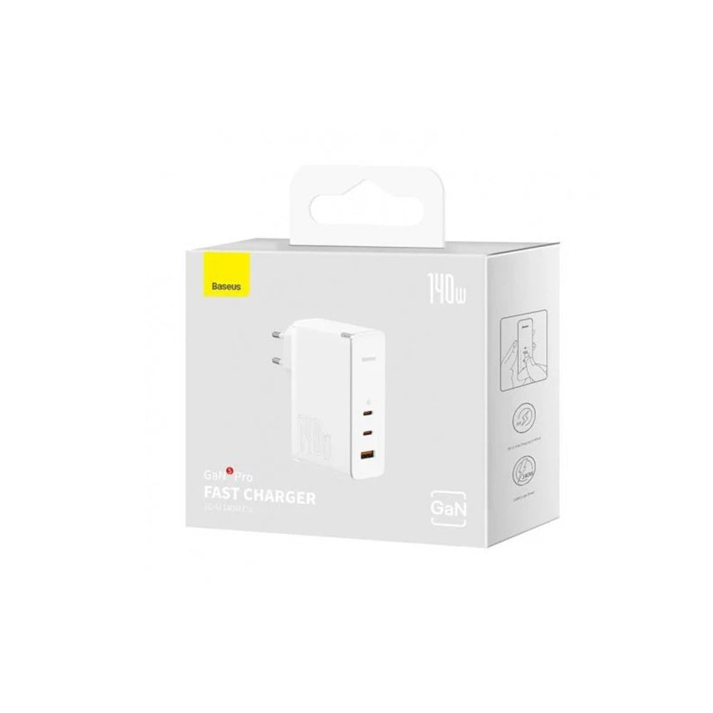 Incarcator Retea Cu Cablu USB-C Baseus GaN5 Pro, 140W, 5A, 1 x USB-A - 2 x USB-C, Alb CCGP100202